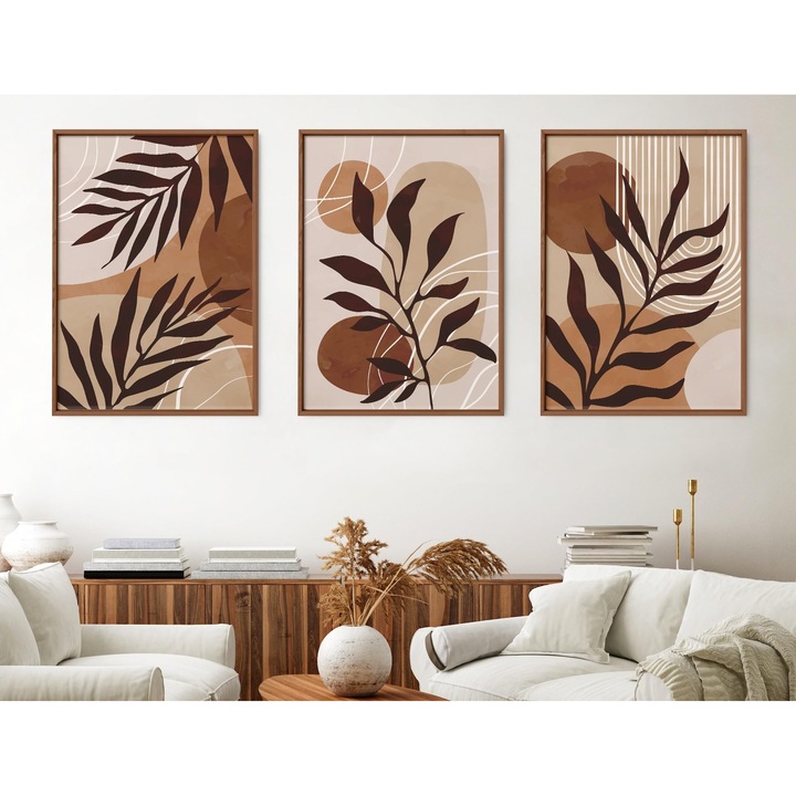 Prémium Poszter Szett, 3 Darabos Szett 50x70 cm, Falművészeti Nyomat Poszter Kép Falikollázs Bohó Absztrakt Faldekoráció Modern Bézs Barna, Nappali Hálószoba Iroda Konyha, Keret Nélkül (50 x 70 cm)