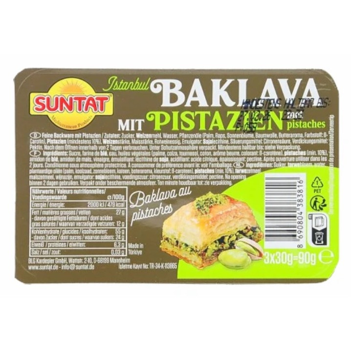 Baclava cu fistic, Suntat, 3 portii, 90g, multicolor