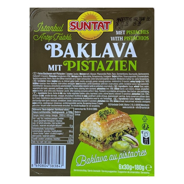 Baclava cu fistic, Suntat, set 6 portii, 180g, dulce, crocant