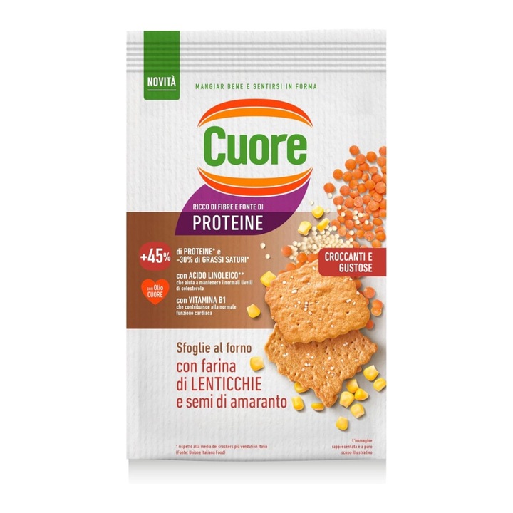 Cuore Crackers biscuiti crocanti cu linte rosie, porumb si seminte de amarant, 170g