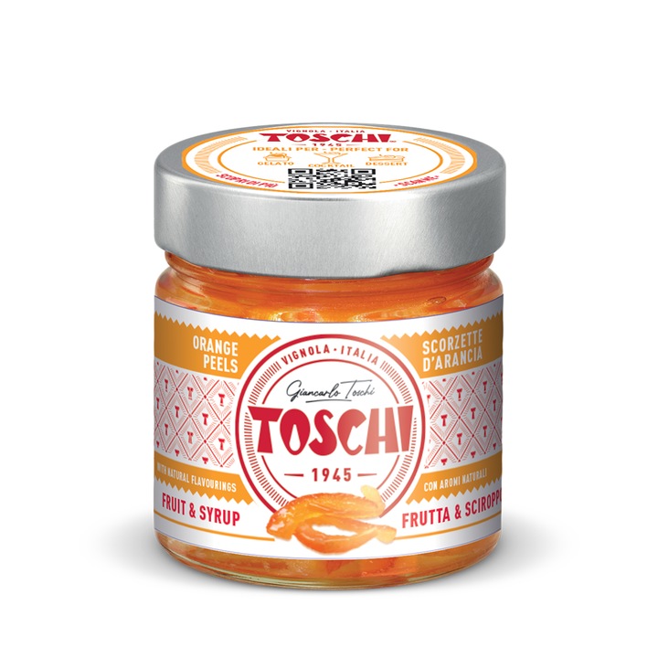 Coaja de portocala confiata in sirop, fara gluten, Toschi 310g