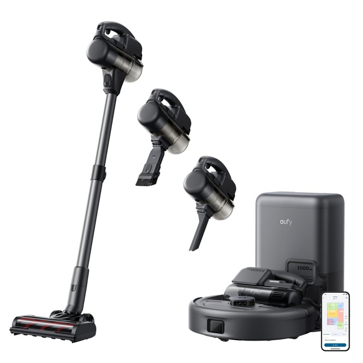 Aspirator Robot Eufy E20 3-In-1, Aspirator Tip Stick, Max. 30.000 Pa, Golire Automată, Ideal pentru Covoare