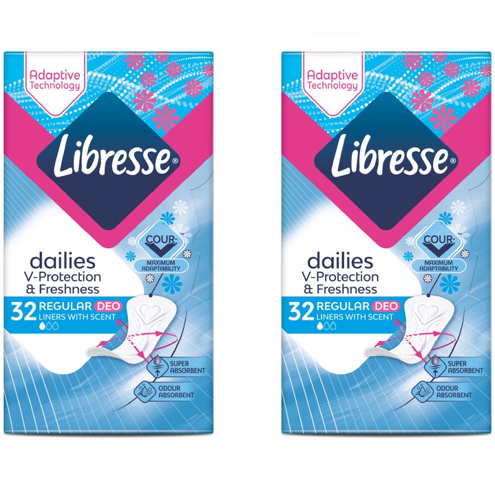 Absorbante zilnice Libresse Normal Deo Fresh, 2 pachete de 32 bucati