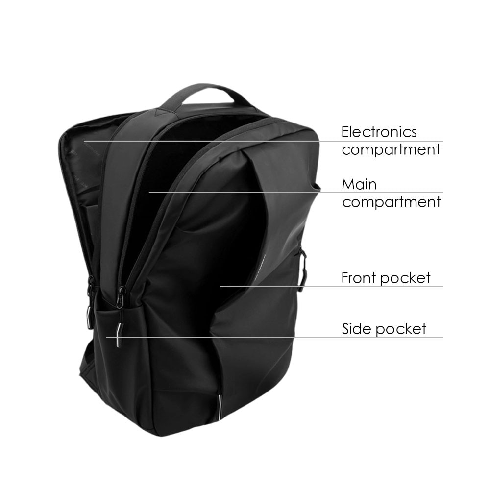 Rucsac pentru laptop – Geanta zilnica eleganta cu compartiment pentru laptop, buzunare pentru sticla de apa si curele de compresie, negru