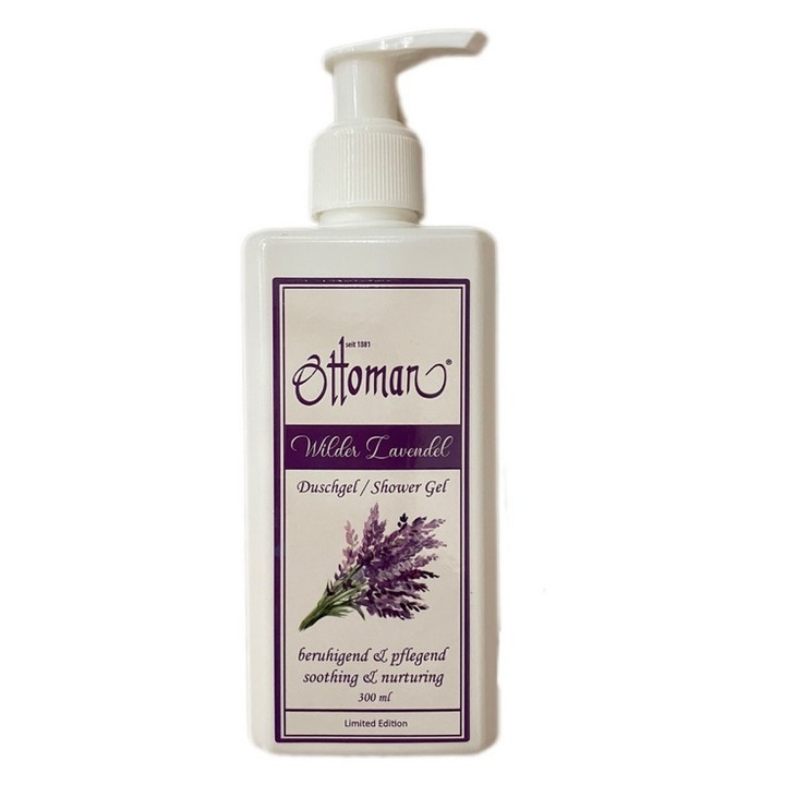 Gel de dus, Otoman, 300 ml, Curatare, Hidratare, Parfum relaxant de lavanda, Efect antiseptic, Calmeaza mintea, Sustine circulatia, Faciliteaza respiratia, Extract esential natural de lavanda, Capacitate 300 ml, Material: apa, lauril etoxilat de sodiu