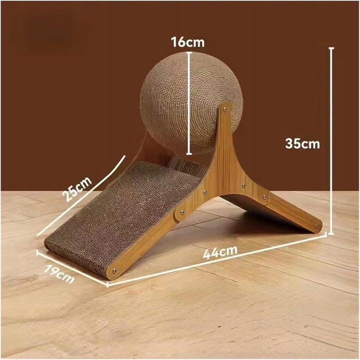 Драскалка за котки, Besthurt, дървена, 45 см, със сизал, подвижна топка, стабилна, издръжлива, кафява, за котенца, за котешки семейства, сизал