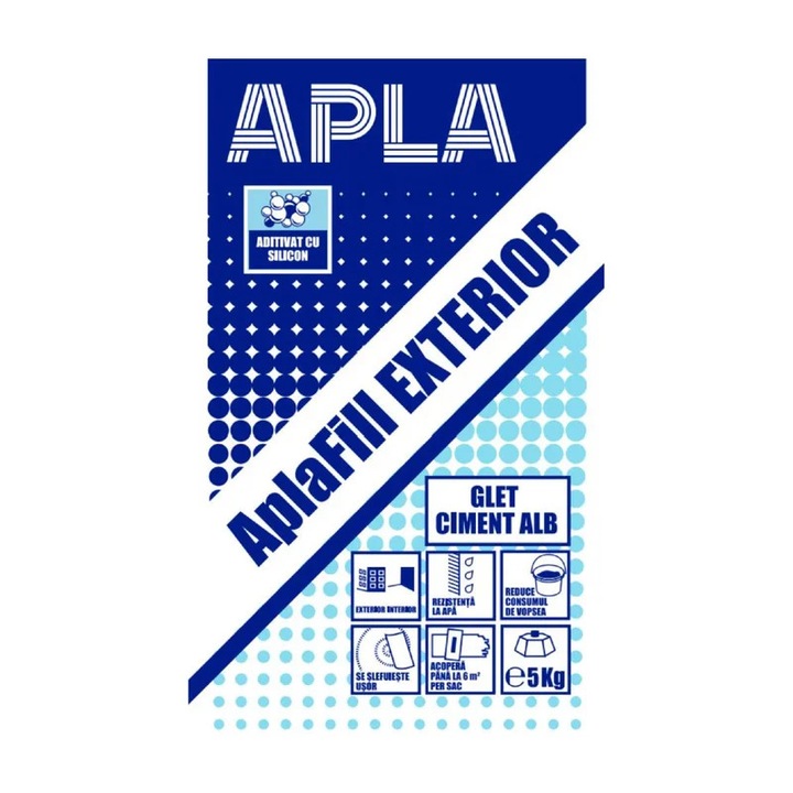 Glet de ciment alb AplaFill, pentru finisaj, exterior, alb, 5 kg