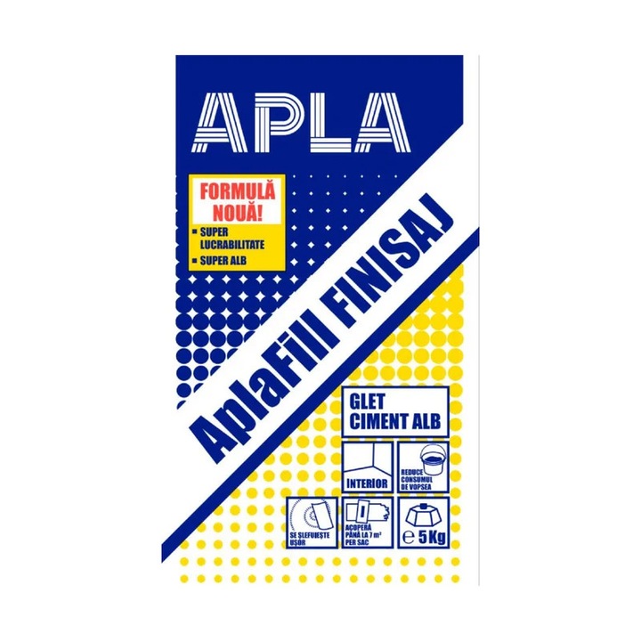 Glet de ciment alb AplaFill, pentru finisaj, interior, alb, 5 kg