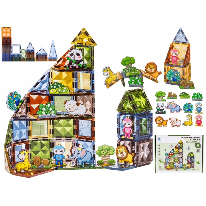 Blocuri de constructie magnetice 82 buc. Animale Figurine de constructie