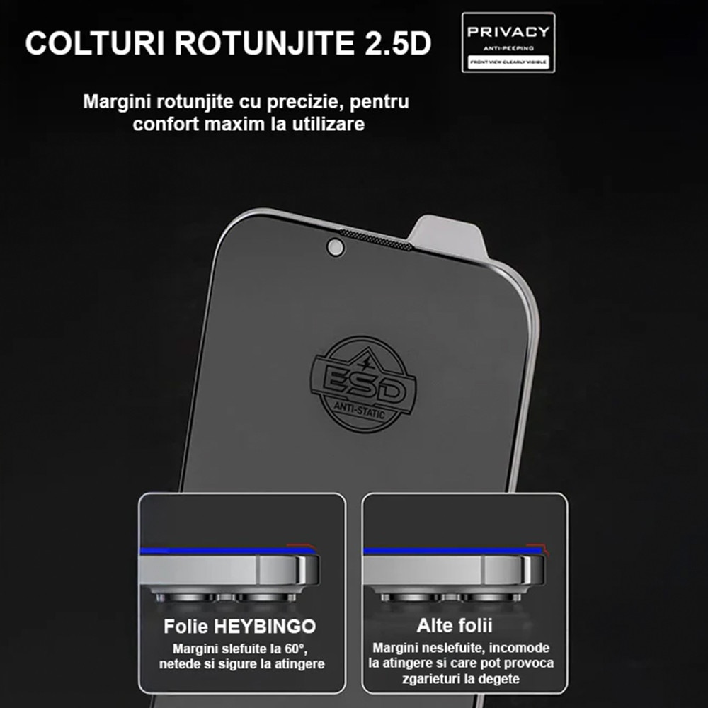 Folie Telefon Privacy Pentru Apple iPhone 14 HEYBINGO, 9H din Sticla Securizata, cu Kit Aplicare, Rezistenta la Zgarieturi