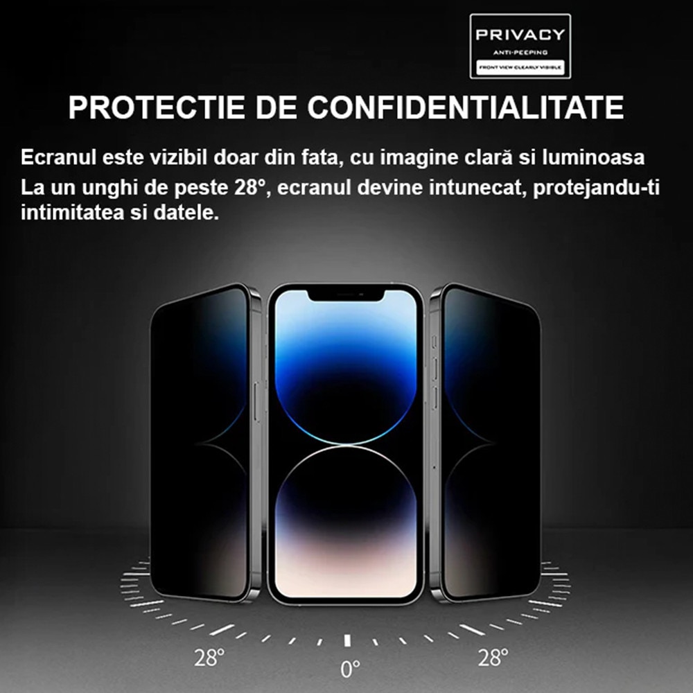 Folie Telefon Privacy Pentru Apple iPhone 14 HEYBINGO, 9H din Sticla Securizata, cu Kit Aplicare, Rezistenta la Zgarieturi