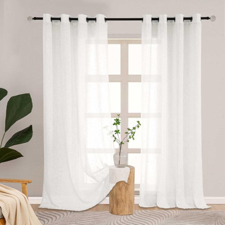 LZE Home dekoratív, áttetsző függöny, 175 x 140 cm, fehér