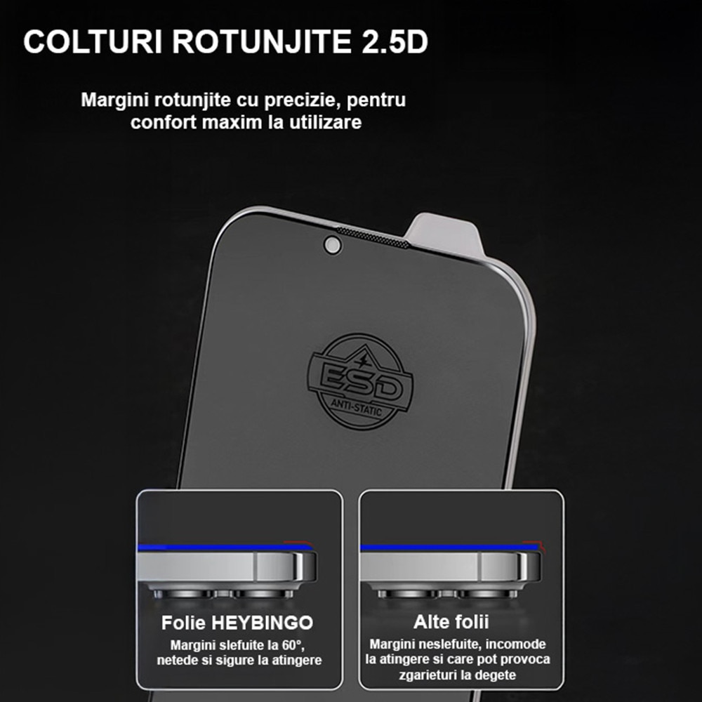 Folie Telefon Mata Pentru Apple iPhone 14 PRO HEYBINGO, din Sticla Securizata Anti-Reflexie, Rezistenta la Zgarieturi
