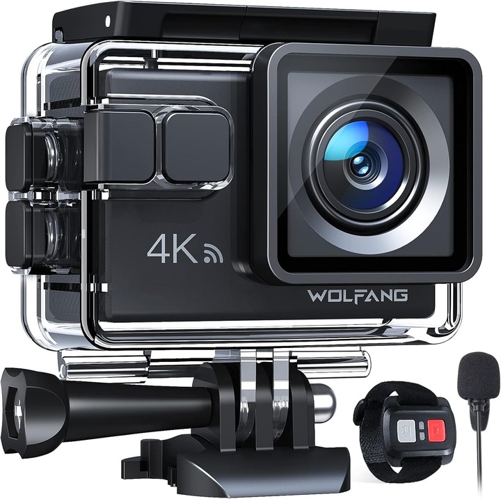 Екшън камера Wolfang Ga100 4K, 20MP, Wifi, 40м водоустойчива, стабилизатор на изображението, 170° широкоъгълна