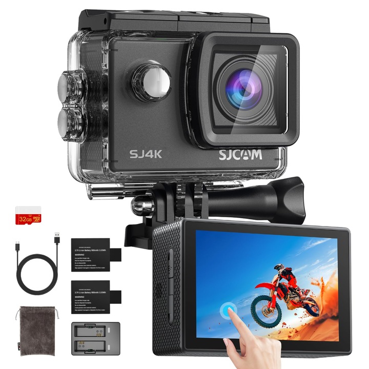 Екшън камера SJCAM SJ4000 4K, 40MP, водоустойчива до 30м, с 2 батерии и 32GB SD карта