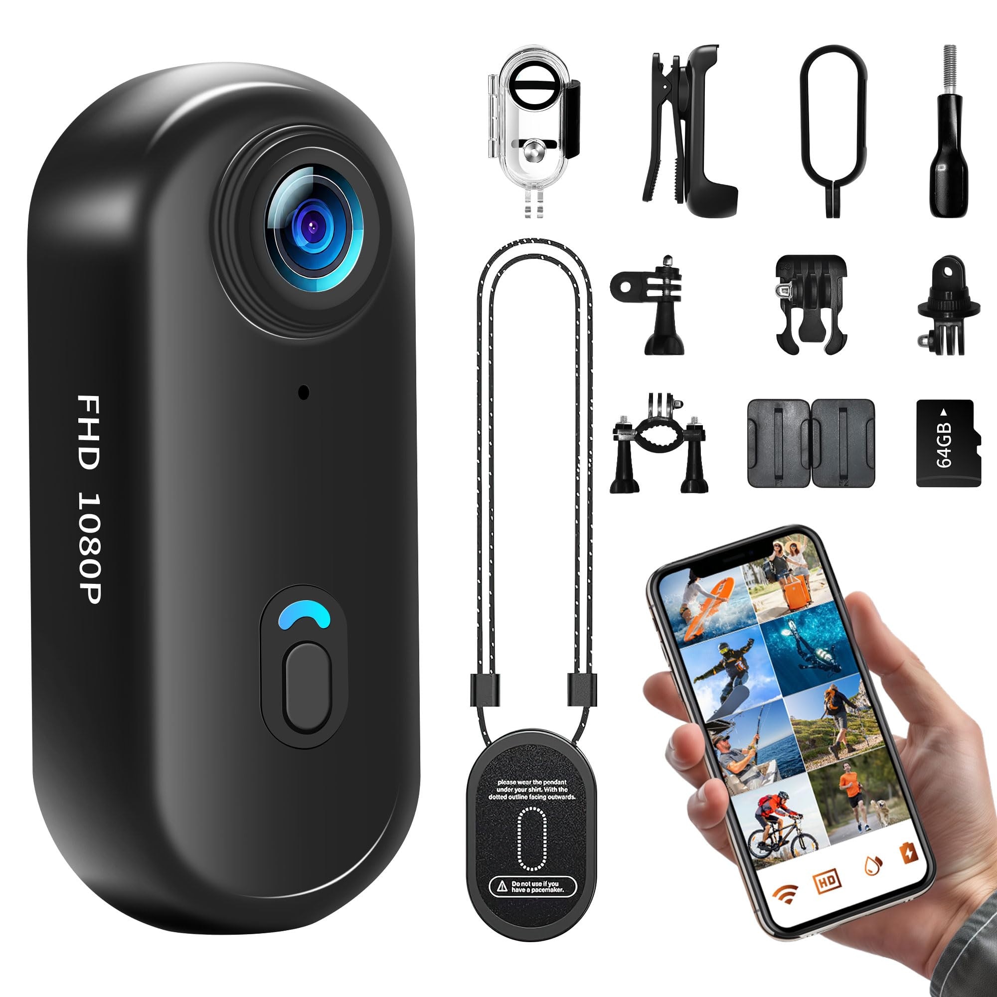 yui.w Camera sport UYIKOO, mini cameră de acțiune 360, Full HD