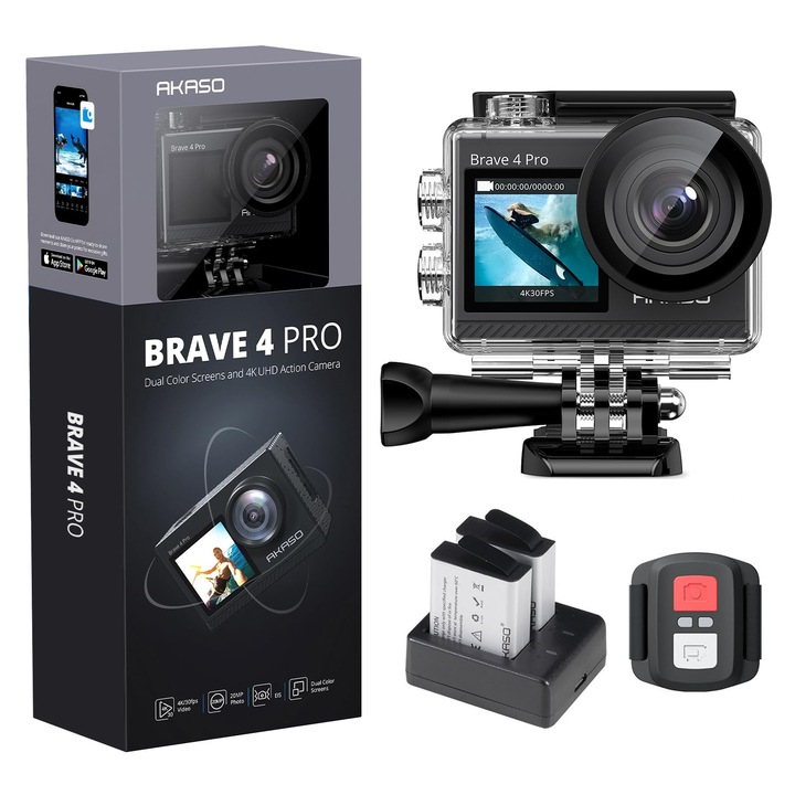 4K sportkamera, Akaso Brave 4 Pro, WiFi, vízálló 40m-ig, szürke