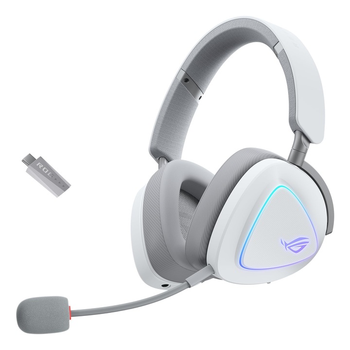 ASUS Rog Delta II vezeték nélküli fejhallgató, RGB, Bluetooth, 2,4 GHz-es, gaming, fehér