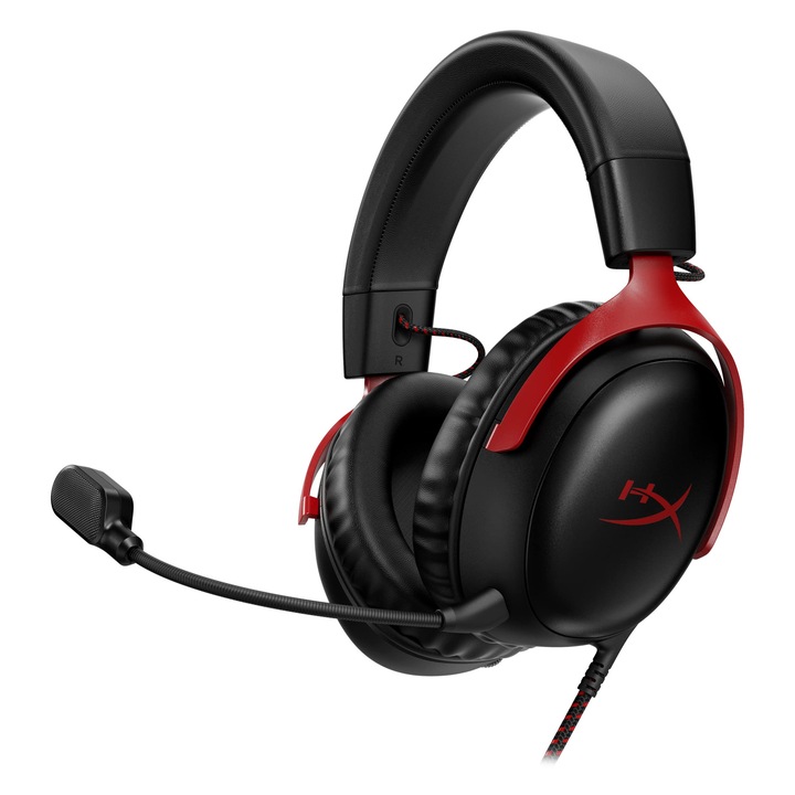 HyperX Cloud III gamer fejhallgató, vezetékes, 53mm-es meghajtók, 10mm-es mikrofon, USB-C, USB-A, 3.5mm jack
