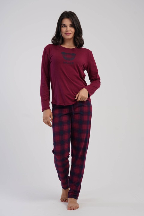Pijama bumbac Vienetta, Mama Bear, bordeaux, S