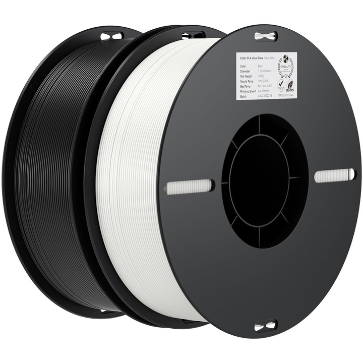 Filament Pla Creality Ender 1.75Mm, 2 Darabos Csomag, 3D Nyomtatókhoz, 2 X 1Kg-OS Tekercs 3D Nyomtatáshoz, Méretpontosság +/- 0.03Mm, A Legtöbb Fdm 3D Nyomtatóhoz Alkalmas, Fehér És Fekete, Polilaktid