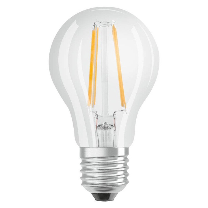 Lampa Led Cu Filament Osram Star+ Cu Reglare Intensitate Luminoasa, Cu Soclu E27, Alb Cald (2700K), 7W, Reglare Intensitate Luminoasa In 3 Trepte Printr-Un Clic, Forma Clasica De Para, Inlocuire Pentru Becul Incandescent De 60W, Transparenta, Led Cla