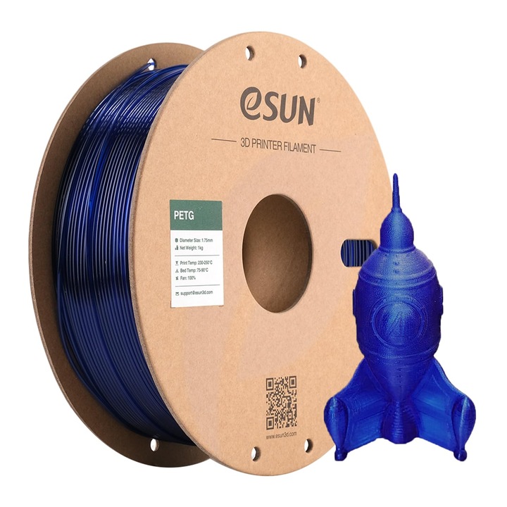 Филамент Esun Petg 1.75Mm, Филамент Petg За 3D Принтер, Точност На Размерите +/- 0.05Mm, 1Kg (2.2 Lbs) Ролка За 3D Принтери Във Вакуумна Опаковка, Син