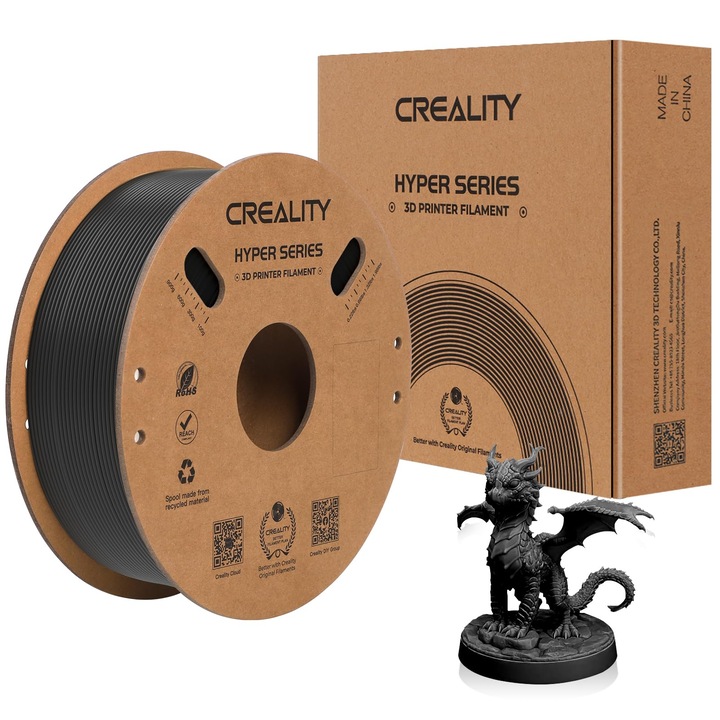 Filament Creality Hyper Abs, Fekete Filament 1.75Mm Hyper Abs 1Kg, Filament 3D Nyomtatóhoz Abs, Méretpontosság +/- 0.03Mm, 3D Nyomtatási Anyagok A Legtöbb 3D Nyomtatóhoz, 2.2Lbs/Tekercs