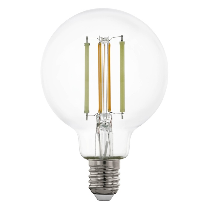 Крушка Led Eglo Connect.Z Smart Home E27, G80, Zigbee, Гласов контрол и чрез приложение Alexa, Регулируема интензивност, Регулируем цвят на светлината (топло бяло - студено бяло), 700 лумена, 6 вата, Прозрачна винтидж крушка