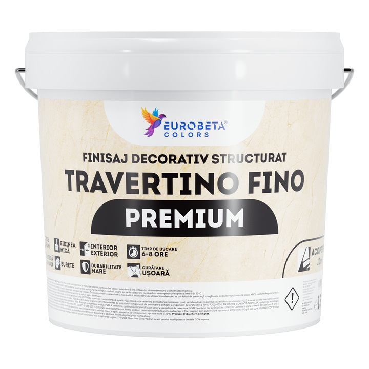 Tencuială decorativă Eurobeta Colors Travertino Fino, siliconică, alb, 0.8mm, 25kg