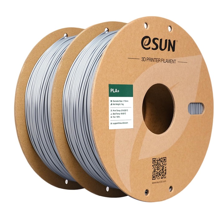 Филамент Esun Pla+ 1.75Mm, Филамент Pla Plus За 3D Принтер, Точност На Размерите +/- 0.03Mm, 1Kg На Ролка, 2 Ролки, Филамент За 3D Печат За 3D Принтери, Сребрист