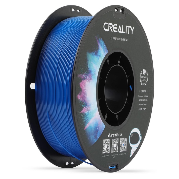 Filament Tpu Creality 1.75, Filament Pentru Imprimare 3D, Elasticitate Ridicata, Material Adeziv Moale, Elastic, Poliuretan Termoplastic, Albastru 1Kg