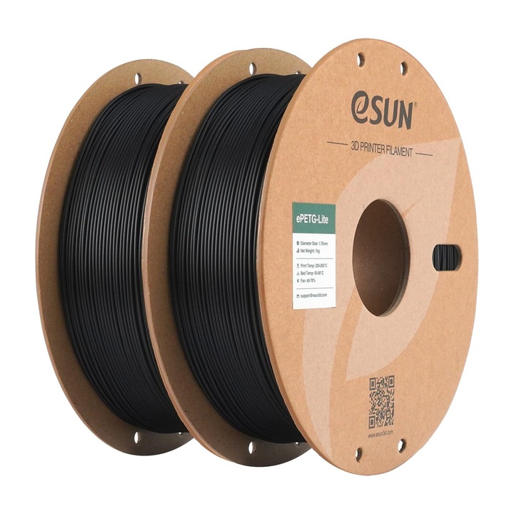 Филамент Esun Petg Basic 1.75Mm, Висока Устойчивост, 1Кг (2.2 Lbs) На Ролка, 2 Ролки Материал За 3D Принтери, Черен - 2Кг