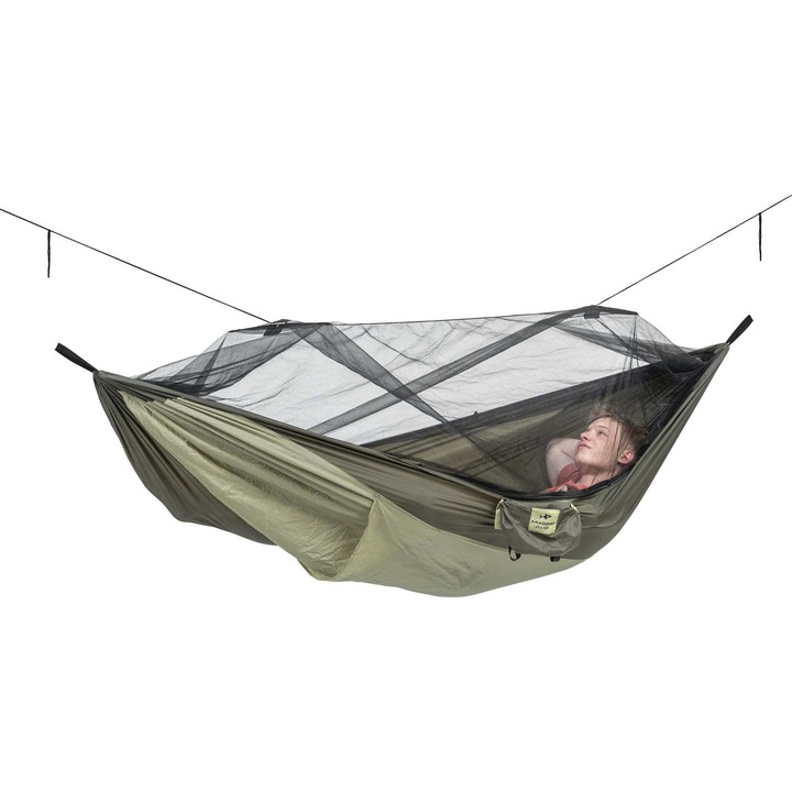 Amazonas - Ултралек хамак Moskito-Traveller Thermo Xxl, Ултралек хамак с мрежа против комари. Хамакът включва отделение за спален матрак. Капацитет на натоварване до 200 кг; Размери 3, 05 м X 1, 60 м