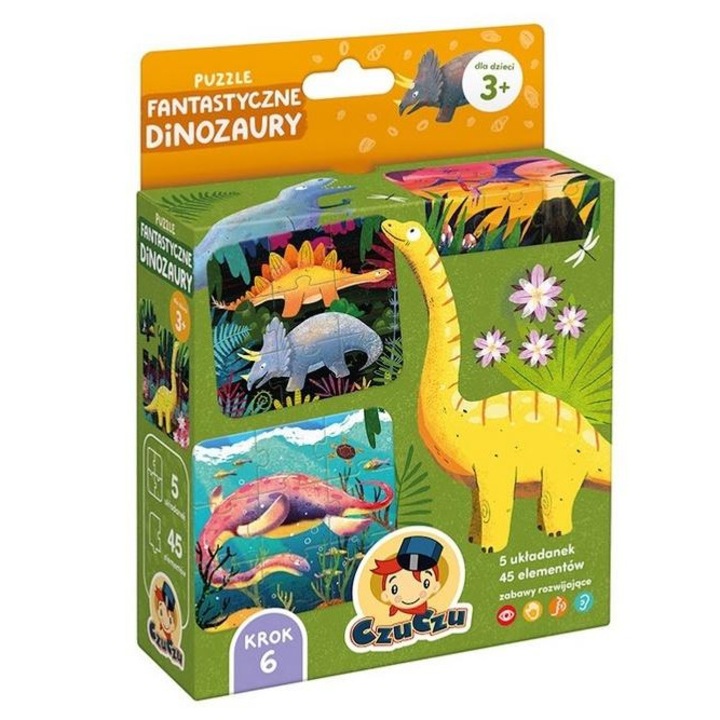 CzuCzu puzzle készlet, 5 modell, 45 darab, őskori, 14,5x20x5cm, 3+ év