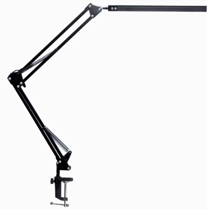 LED asztali lámpa, LittleDomi, lengőkaros csíptetős, állítható magasságú, 3 világítási mód, 10 intenzitásfokozat, memória, szemvédelem, 160 LED 1300lm, 6500K, építészeknek, munkapadra, olvasáshoz, pihenéshez, fekete