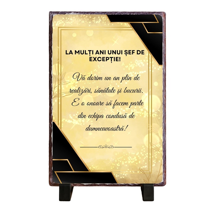 Placă ardezie personalizată „La mulți ani”, nuanțe aurii, 20x30cm