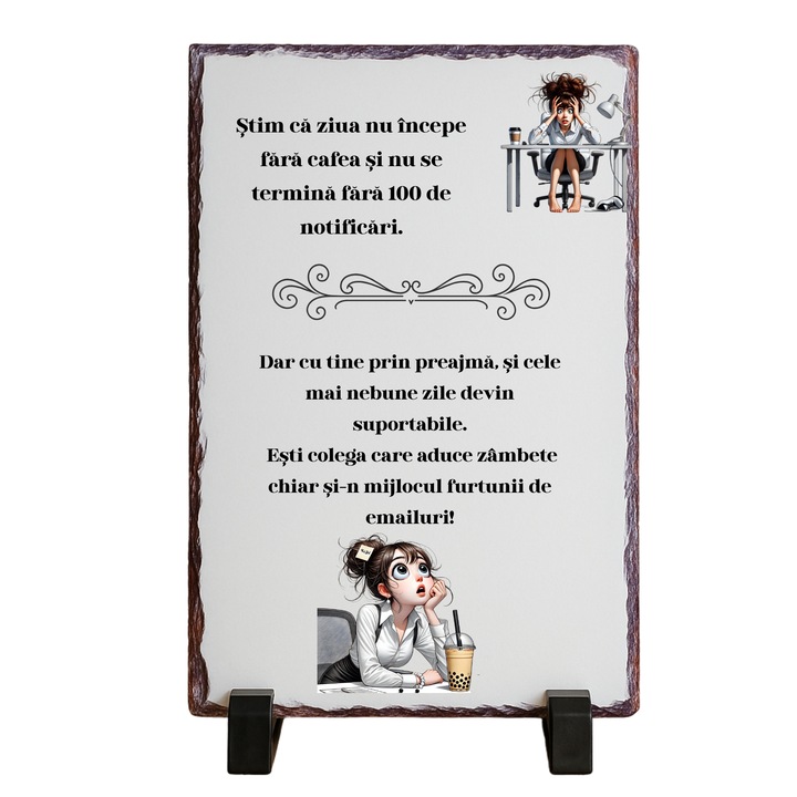 Placă din ardezie personalizată, cadou colegă de birou, mesaj amuzant, 20x30 cm