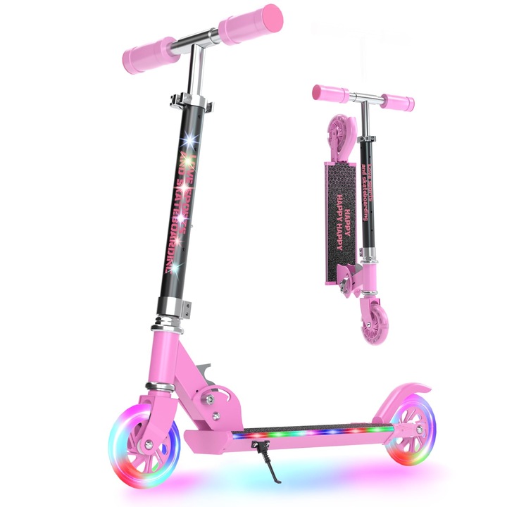 Yee Run Roller Gyermekeknek 6 Éves Kortól, Gyermek Roller 3-12 Éves Korig, Összecsukható, Könnyű, Világító Led Kerekekkel, Hátsó Kerékfékkel, 3 Szintű Magasságállítás, 4 Hüvelykes Kerekek Max. 50Kg-ig