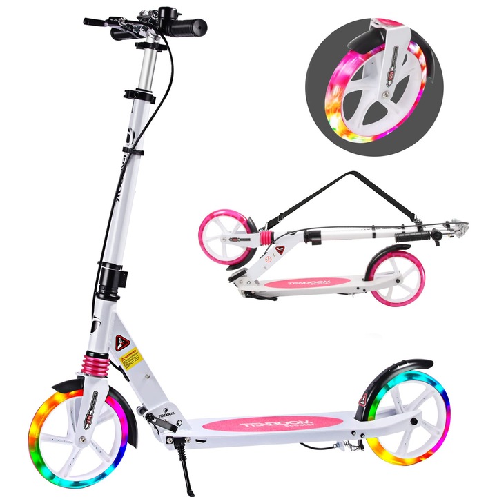 Tenboom felnőtt roller, összecsukható városi roller, állítható magasságú roller 10 éves gyermekeknek, 2 kerekű roller, kis roller kézifékkel és csengővel