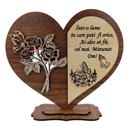 Decorațiune personalizabilă din lemn de nuc, în formă de inimă
