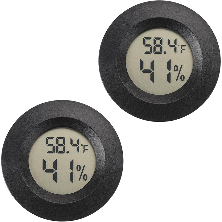 Mini termometru digital cu higrometru, monitor de umiditate interior/exterior, termometru pentru reptile, pentru umidificatoare de trabucuri, sere, gradini, pivnite, Fahrenheit (℉)/Celsius (℃), pachet de 2