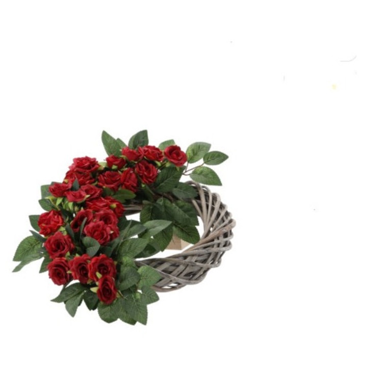 Coroniță/ghirlandă cu trandafiri roșii (45 x 30 cm)