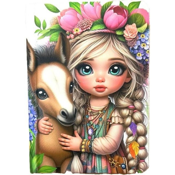 Caiet A6 FRESH 64 pagini, desen cu fetita si cal, neted