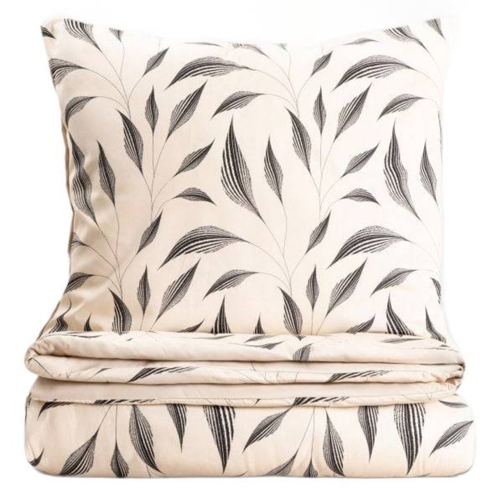 Lenjerie de pat HOMLA 140x200cm cu motive florale, 1*70x80cm, bej cu negru