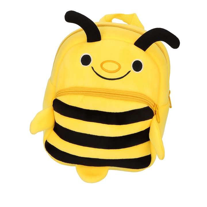 Óvodás hátizsák méhecske, 23x20x9 cm, 4L, sárga, poliészter, 2 cipzár, állítható pántok