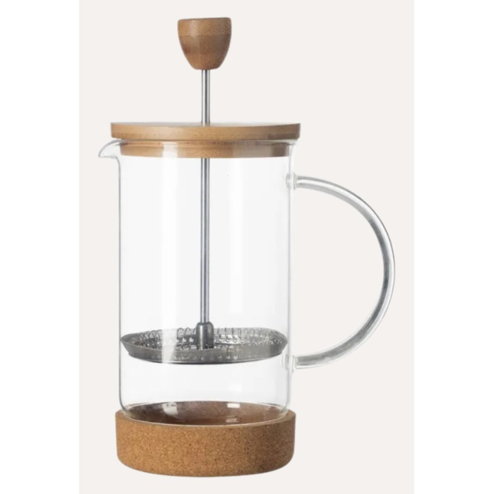 Френска преса за кафе или чай с дървен капак и гарафа от боросиликатно стъкло - French Press 600mll