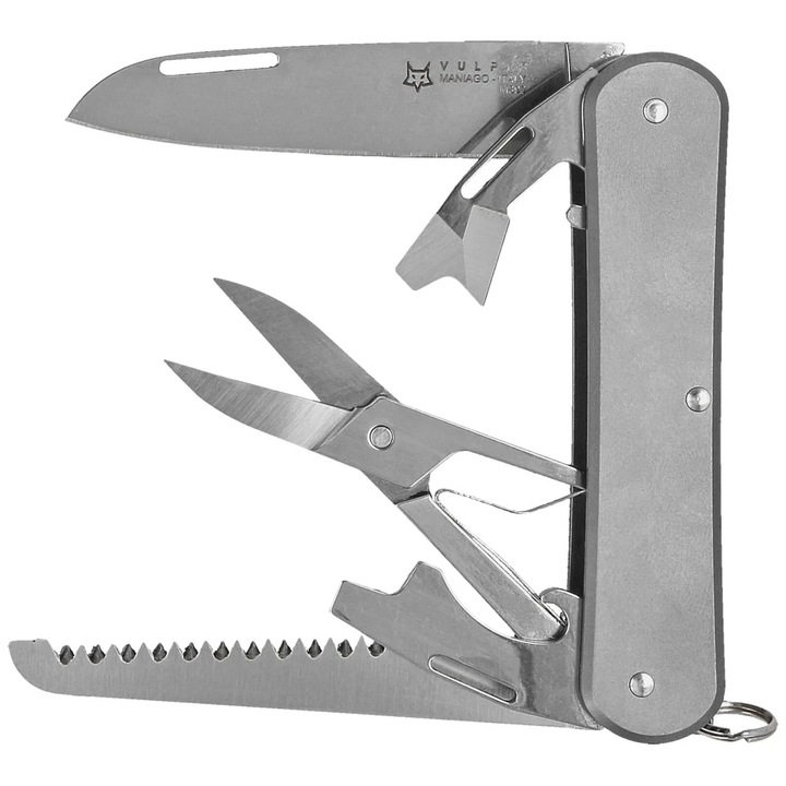 Cutter Multifunctional, Fox, Vulpis Sf5 Titan Sablat, Polished, Otel, Duritate Lama 59 61 Hrc, Blocare Slip Joint, Mod De Deschidere Manual, Unghii, 135 x 55 x 2 mm, Gri