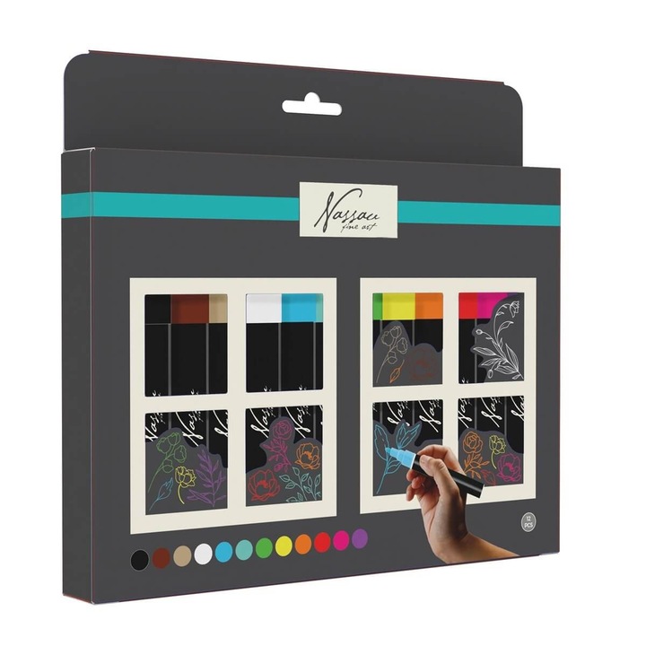 Markere creta pentru sticla 12 culori Nassau Fine