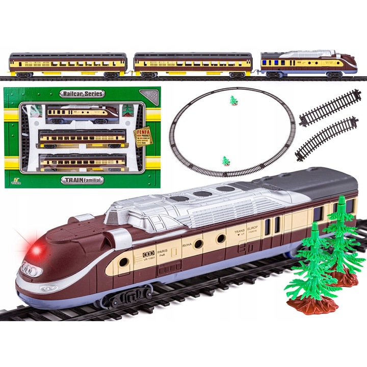 Trenulet electric BEMI, set cu locomotiva si 2 vagoane, 325cm, multicolor